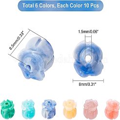 60個6色合成珊瑚ビーズ  染め  ツートン  イミテーション翡翠  チューリップ  ミックスカラー  8.5x8mm  穴：1.5mm  10個/カラー&nbsp;CORA-NB0001-01