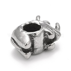 304ステンレススチールヨーロピアンビーズ  大穴ビーズ  サイ  アンティークシルバー  8.5x6x13.5mm  穴：4mm&nbsp;STAS-G256-30AS