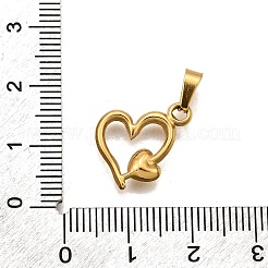304ステンレスペンダント  ハートチャーム  PVD真空メッキ  ゴールドカラー  15.5x15x3mm  穴：3x5mm&nbsp;STAS-B086-05G