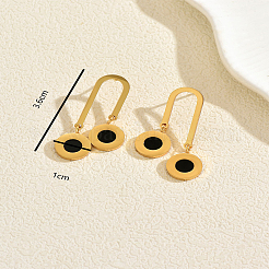 女性用201ステンレススチールエナメルスタッドピアス  ラウンド  ゴールドカラー  36x10mm&nbsp;CG3139