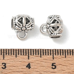 チベットスタイルの合金チューブベイル  花とバレル  アンティークシルバー  10.5x9x7.5mm  穴：2.5mm  内径：4.5mm&nbsp;AL-CBA612E-09AS