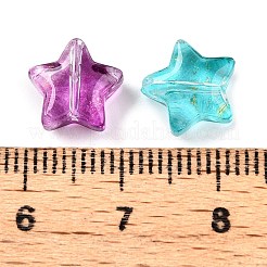 透明ガラスビーズ  スター  グリッターパウダー付き  ミックスカラー  9.5~10x10x4~5mm  穴：0.9~1mm&nbsp;GLAA-N001-76