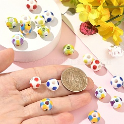 18個 6色 手作り磁器ヨーロピアンビーズ  水玉模様のラウンド  ミックスカラー  12x9~9.5mm  穴：4mm  3個/カラー&nbsp;PORC-YW0001-87