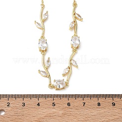 Brass Pave Cubic Zirconia Rose Flower Link Cable Chain Necklaces for Women&nbsp;NJEW-C121-05A-02G