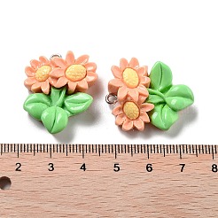 春をテーマにした不透明樹脂ペンダント  植物のチャーム  花  27.5x23x8mm  穴：2mm&nbsp;X-RESI-R444-04F