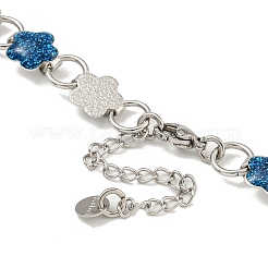 304ステンレススチールエナメルフラワーリンクチェーンネックレス、グリッターパウダー付き  ステンレス鋼色  藤紫色  16.54インチ（42cm）&nbsp;NJEW-S431-05P-03