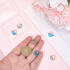 8Pcs 2 Colors Brass Sky Blue Cubic Zirconia Connector Charms&nbsp;KK-BBC0018-19