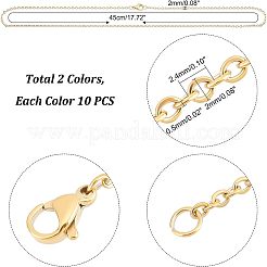 ユニセックス 304 ステンレス ケーブル チェーン ネックレス  カニカン付き  ゴールデン·ステンレス鋼色  17.7インチ（45cm）  2mm  リンク：2.4x2x0.5mm  2色  10個/カラー  20個/箱&nbsp;STAS-UN0002-49
