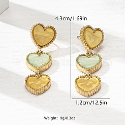 ハート型亜鉛合金＆アクリルダングルスタッドピアス  シャンパンイエロー  43x12mm&nbsp;FS-WGEA202-01