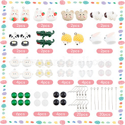 動物のダングルイヤリングの作り方キット  ハリネズミ＆ラム＆クロコダイルのレジンペンダントを含む  ガラスとアクリルのハートビーズ  真鍮のピアスフック  ミックスカラー  100個/箱&nbsp;DIY-SC0021-54