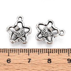 チベット風合金チャーム  ラインストーン付き  花＆蝶  アンティークシルバー  15x13x5mm  穴：1.4mm&nbsp;TIBE-N013-24AS