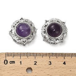 真鍮パヴェ天然アメジストマルチ連リンク  プラチナ  花  18x18x10mm  穴：3mm&nbsp;KK-D366-01P-L