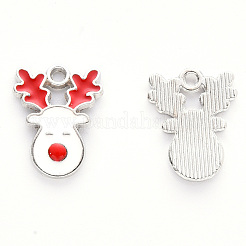 合金エナメルチャーム  クリスマスのために  クリスマスのトナカイ/クワガタ  プラチナ  ホワイト  17x13x2mm  穴：1.6mm&nbsp;X-ENAM-S121-013-P