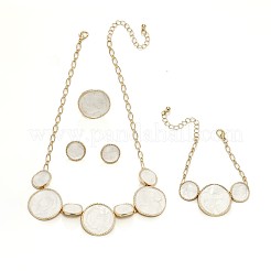 Alloy White Enamel Link Bracelets & Stud Earrings & Pendant Necklaces & Rings Sets&nbsp;FS-WG9902A-01