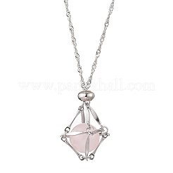 304 Stainless Steel Empty Macrame Pouch Pendant Singapore Chain Necklaces&nbsp;NJEW-JN05284-01
