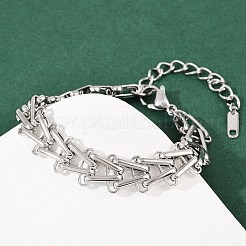 女性用304ステンレススチールリンクチェーンブレスレット  三角形  ステンレス鋼色  7x1/2インチ（17.8x1.2cm）&nbsp;BJEW-C113-01P