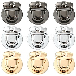 合金製バッグタックロック留め具10個  財布のサムロック  バッグ交換用アクセサリー用  フラットラウンド  ガンメタ色  3.9cm&nbsp;FIND-YW0010-92B