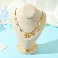 蝶結びの花 304 ステンレス ケーブル チェーン ネックレス  合金チャームネックレス  ゴールドカラー  16.34インチ（41.5cm）&nbsp;NJEW-FS00006