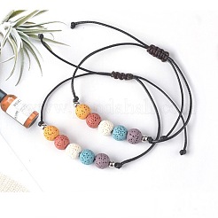 Bohemian Adjustable Handmade Dyed Natuarl Lava Rock Braided Bead Bracelets for Women&nbsp;RX0209-5