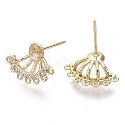 Brass Micro Pave Clear Cubic Zirconia Stud Earring Findings&nbsp;KK-N232-16-NF