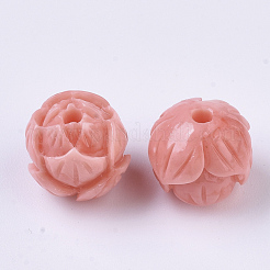 合成サンゴビーズ  染め  ツートン  蓮  ライトコーラル  10x10.5mm  穴：1.6mm&nbsp;CORA-R017-03B
