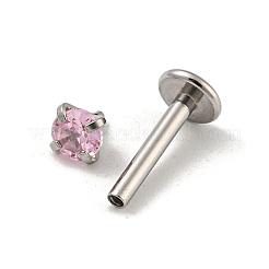 304ステンレススチール製ねじ付きフラットバックイヤリング  キュービックジルコニア軟骨イヤリング  ピンク  11x4mm  フラットラウンド：3.5x3.5mm&nbsp;LS-EJEW-NH0001-01B-01