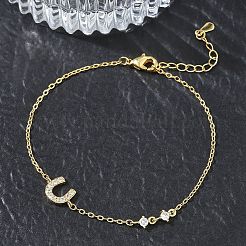 Brass Micro Pave Clear Cubic Zirconia Link Bracelets&nbsp;BJEW-E114-01D-G