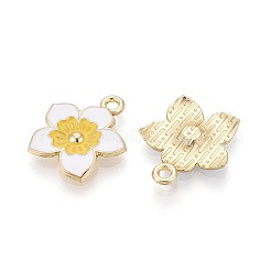 合金とエナメルのペンダント  花  ライトゴールド  ホワイト  18x16x2mm  穴：1.8mm&nbsp;ENAM-T021-25A