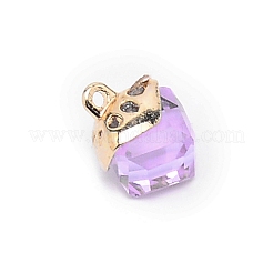 ガラスチャーム  合金のパーツと  キューブ  スミレ  15x10x10mm  穴：1.6mm&nbsp;GLAA-SZC0004-02B
