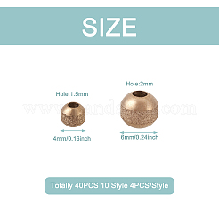 40個10スタイルのテクスチャ304ステンレススチールビーズ  ラウンド  ミックスカラー  4~6mm  穴：1.5~2mm  4個/スタイル&nbsp;STAS-MP0001-09
