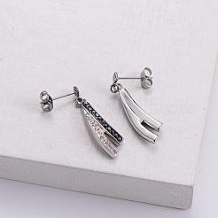 ステンレススチールアーチダングルスタッドピアス3組  ラインストーン付き  ステンレス鋼色  30x10mm&nbsp;JE7979