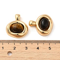天然石タイガーアイペンダント  真鍮のオーバルチャーム  18KGP本金メッキ  21x19x6mm  穴：4.5x3mm&nbsp;KK-M270-43G