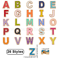 合金エナメルビーズ  アルファベット  カドミウムフリー＆鉛フリー  ミックスカラー  ライトゴールド  a～zの文字  合計：26個/セット  1セット/箱&nbsp;ENAM-FH0001-07-RS