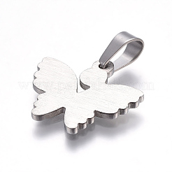 変色しにくい304ステンレススチールペンダント  蝶  ステンレス鋼色  18x20x1.5mm  穴：4mm&nbsp;STAS-I096-09P