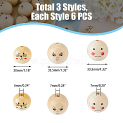 18Pcs 3 Styles Printed Wood Beads&nbsp;WOOD-DC0001-08