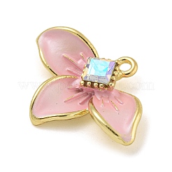 ラックメッキ合金ラインストーンペンダント  スプレーラッカー  鉛フリー＆カドミウムフリー  花  ピンク  18.5x25x4.5mm  穴：1.5mm&nbsp;FIND-M033-03A-02
