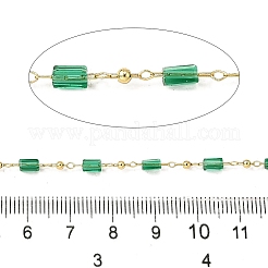 真鍮リンクチェーン  ガラスの長方形のビーズ付き  ラックめっき  カドミウムフリー＆鉛フリー  長持ちメッキ  ハンダ付け  18KGP本金メッキ  ハンダ付け  スプールで  グリーン  2.5x0.8x0.4mm&nbsp;CHC-C014-33G-01