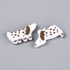 印刷された不透明樹脂ビーズ  犬  キャメル  19x34x6mm  穴：1.4mm&nbsp;RESI-N043-04B