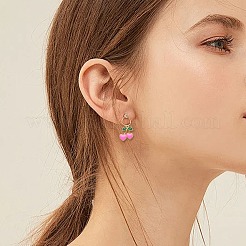 20本合金エナメルペンダント  イチゴ/チェリーチャーム  ゴールドカラー  ピンク  17~24x11~18x1~3.5mm  穴：1~2mm&nbsp;FIND-SZ0019-56