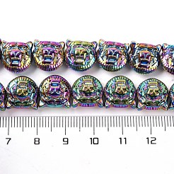電気めっき合成非磁性ヘマタイト ビーズ 連売り  虎の頭  虹メッキ  11.5x11.5x7.5mm  穴：1.2mm  約35個/連  15.55''（39.5センチメートル）&nbsp;G-Q174-04D