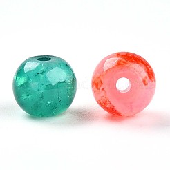 ベーキングペイント模造翡翠ガラスビーズ  クラックガラスビーズ  ラウンド  ミックスカラー  6~6.5mm  穴：1.2~1.6mm  約3390個/1000g&nbsp;DGLA-S115-6mm-MY