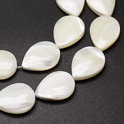 天然トロチッドシェル/トロカスシェルビーズ連売り  ティアドロップ  乳白色  17~18x13x4mm  穴：1mm  約23個/連  15.75インチ&nbsp;SSHEL-K009-01-A