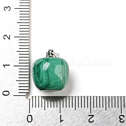 天然石マラカイトペンダント  合金スナップオンベイル付きアップルチャーム  プラチナ  13.5x12mm  穴：3.7x4.2mm&nbsp;LS-G-D094-03P