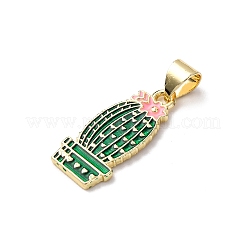真鍮製エナメルペンダント  花を持つサボテン  ゴールドカラー  20.5x9x1.5mm  穴：3.5x4mm&nbsp;FIND-I054-01E-G