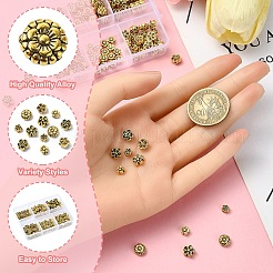 120個6スタイルチベットスタイルアロイビーズ  花  アンティーク黄金  4~7x3~4mm  穴：1mm  20個/スタイル&nbsp;TIBEB-YW0001-30