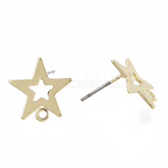 鉄スタッドピアスパーツ  ループとスチールピン付き  スター  ライトゴールド  13x13mm  穴：1.2mm  ピン：0.7mm&nbsp;X-IFIN-N005-17