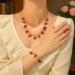 2 Styles Strawberry Cherry Iron Acrylic Pendant Necklaces & Dangle Earrings & Bracelets Set for Girl&nbsp;SJEW-HY0001-05