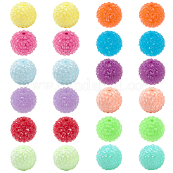 24個 12色チャンキーレジンラインストーンフーセンガム風ボールビーズ  ラウンド  ミックスカラー  20x18mm  穴：2.5~3mm  24個/セット&nbsp;RESI-SP0001-19