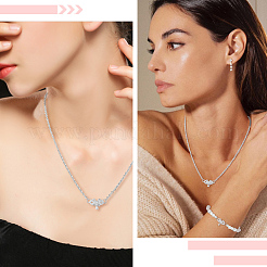 3Pcs 925 Sterling Silver Clear Cubic Zirconia Bowknot with Teardrop Multi-Strand Links&nbsp;STER-BBC0008-44