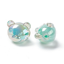 UVメッキレインボー虹色アクリルビーズ  ツートン  クマ  ミディアムターコイズ  16x18x16mm  穴：3.5mm&nbsp;X1-OACR-H015-11C